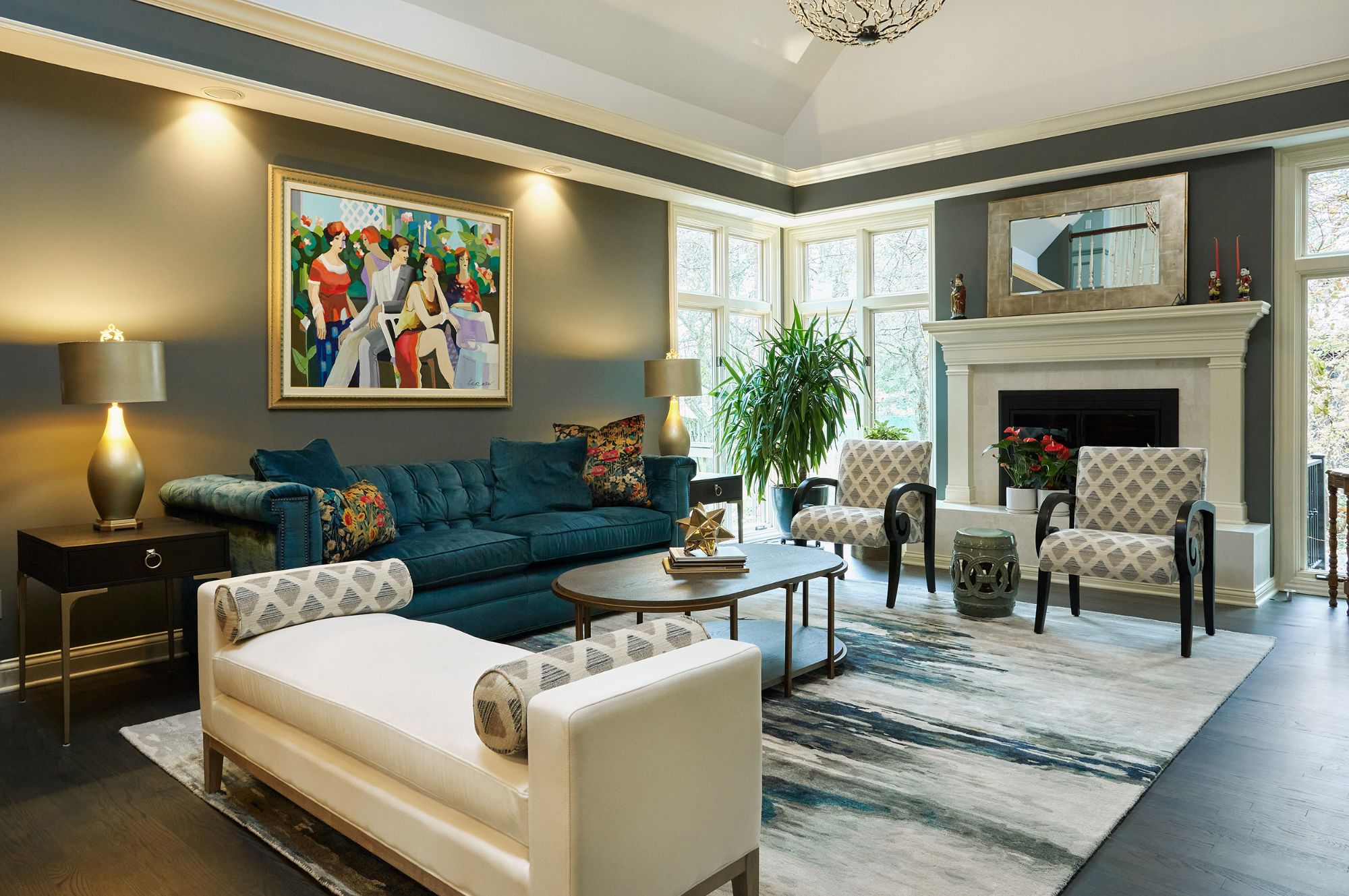 european style blue neutral living room